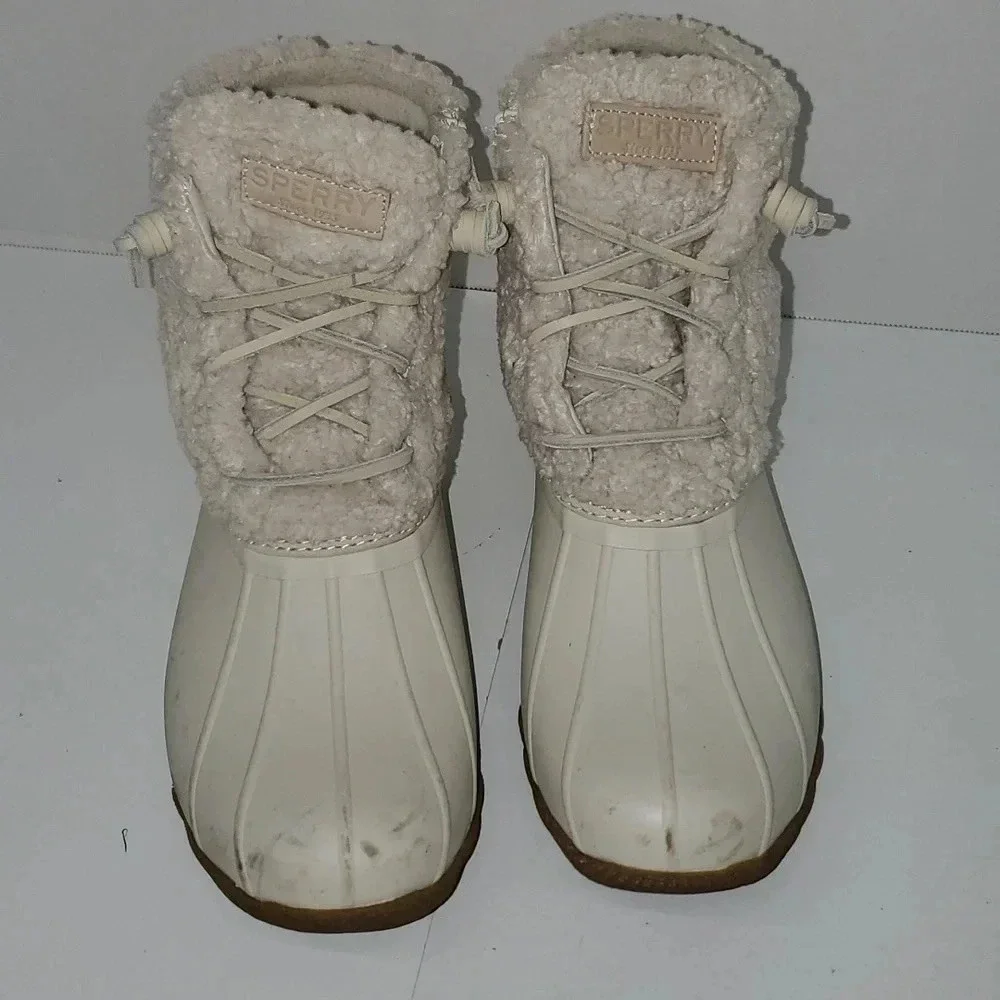 Sperry Cream Saltwater Sherpa Side Zip Women's Size 7